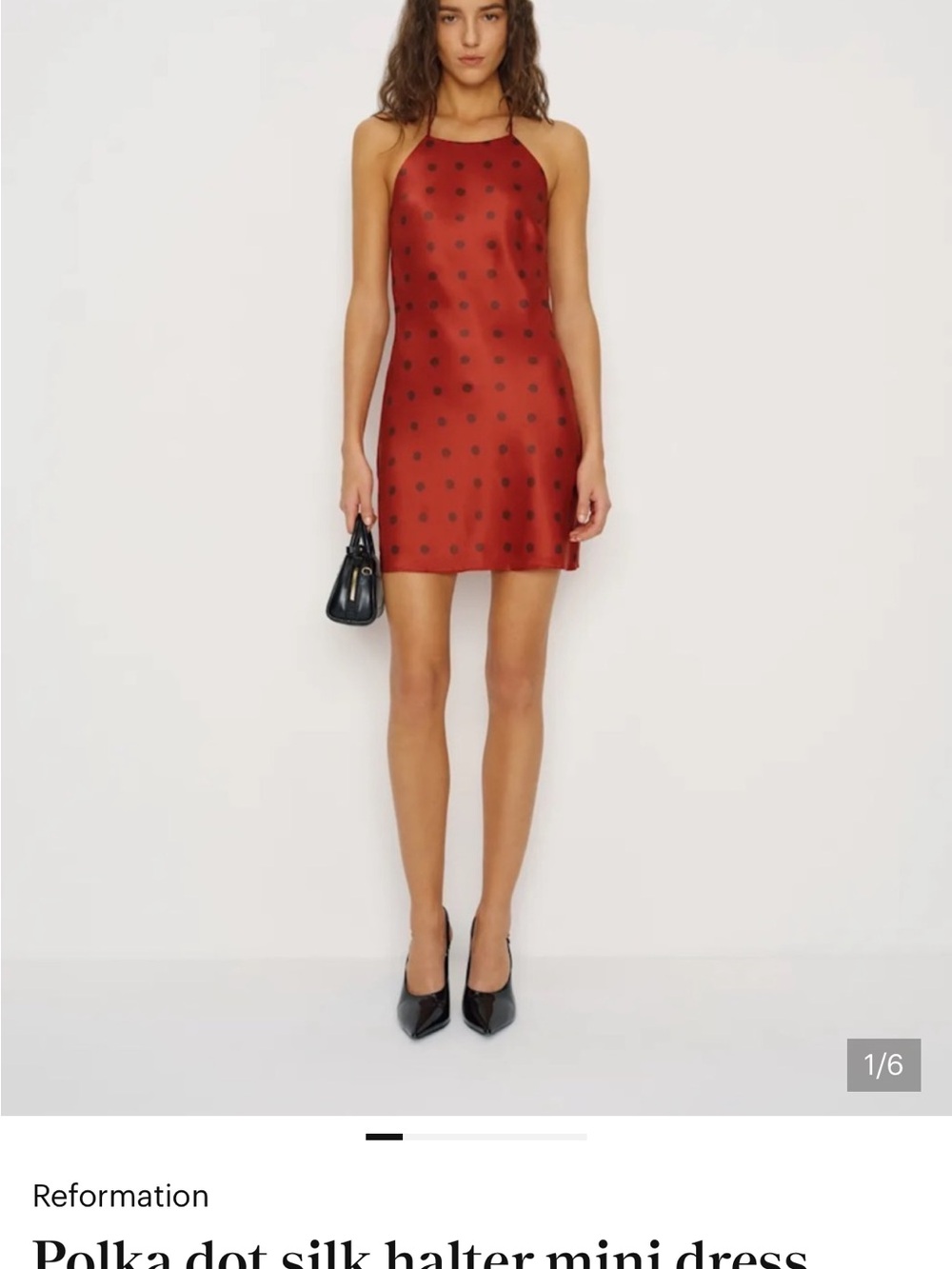 Reformation polka dot Silk Halter Mini Dress red